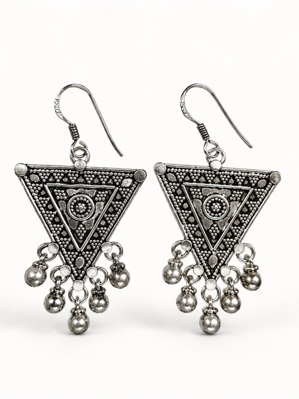 Vintage 925 Sterling Silver Tribal Dangle Earrings